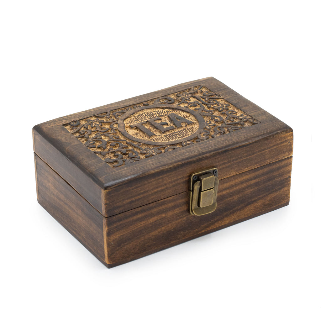 Mango Wood Carved Tea Box - 6 compartments