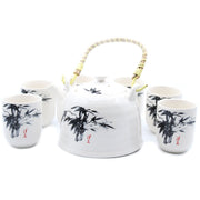 Chinese Plant White Stone Oriental Teapot Set - Six Cups