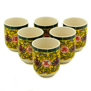 Six Tea Cups Without Handles Oriental Design