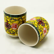 Six Tea Cups Without Handles Oriental Design