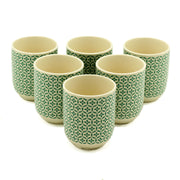 Six Tea Cups Without Handles Green Mosaic Design