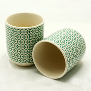 Six Tea Cups Without Handles Green Mosaic Design