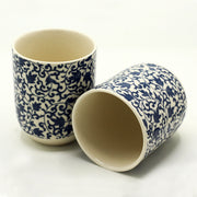 Six Tea Cups Without Handles Blue Floral Design