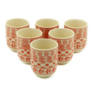 Six Tea Cups Without Handles Pink Floral Design