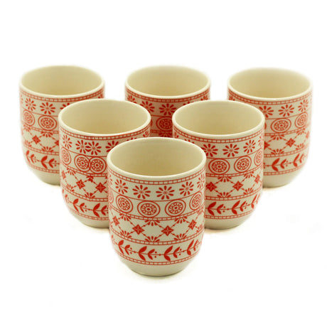 Six Tea Cups Without Handles Pink Floral Design