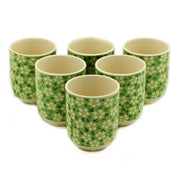 Six Tea Cups Without Handles Green Daisy Design