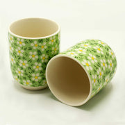 Six Tea Cups Without Handles Green Daisy Design