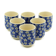 Six Tea Cups Without Handles Blue Daisy Design