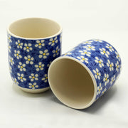 Six Tea Cups Without Handles Blue Daisy Design