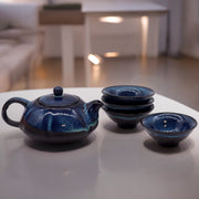 Blue Teapot Set - Four Cups