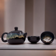 Black Glaze Teapot Two Cups